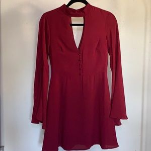 Burgundy fit and flare dress